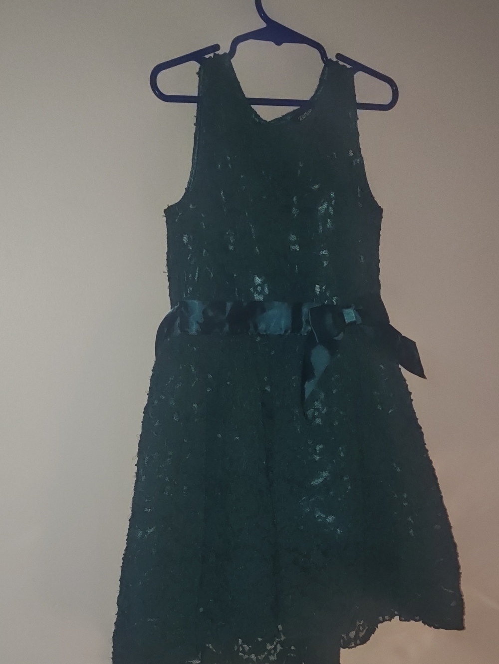 Zunie Dark Teal Lace Dress with Satin Waist Bow